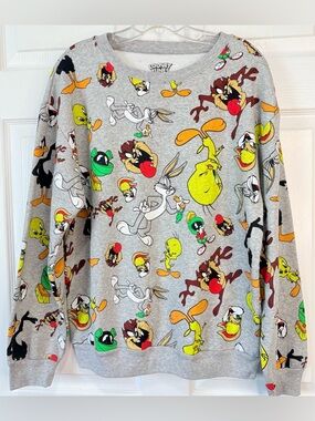 Looney Tunes All Over Graphic Bugs Bunny Daffy Taz Sweatshirt Large